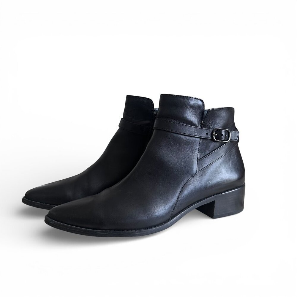 Paul Green Jelinda Buckle Strap Leather Booties Black Size 7.5
